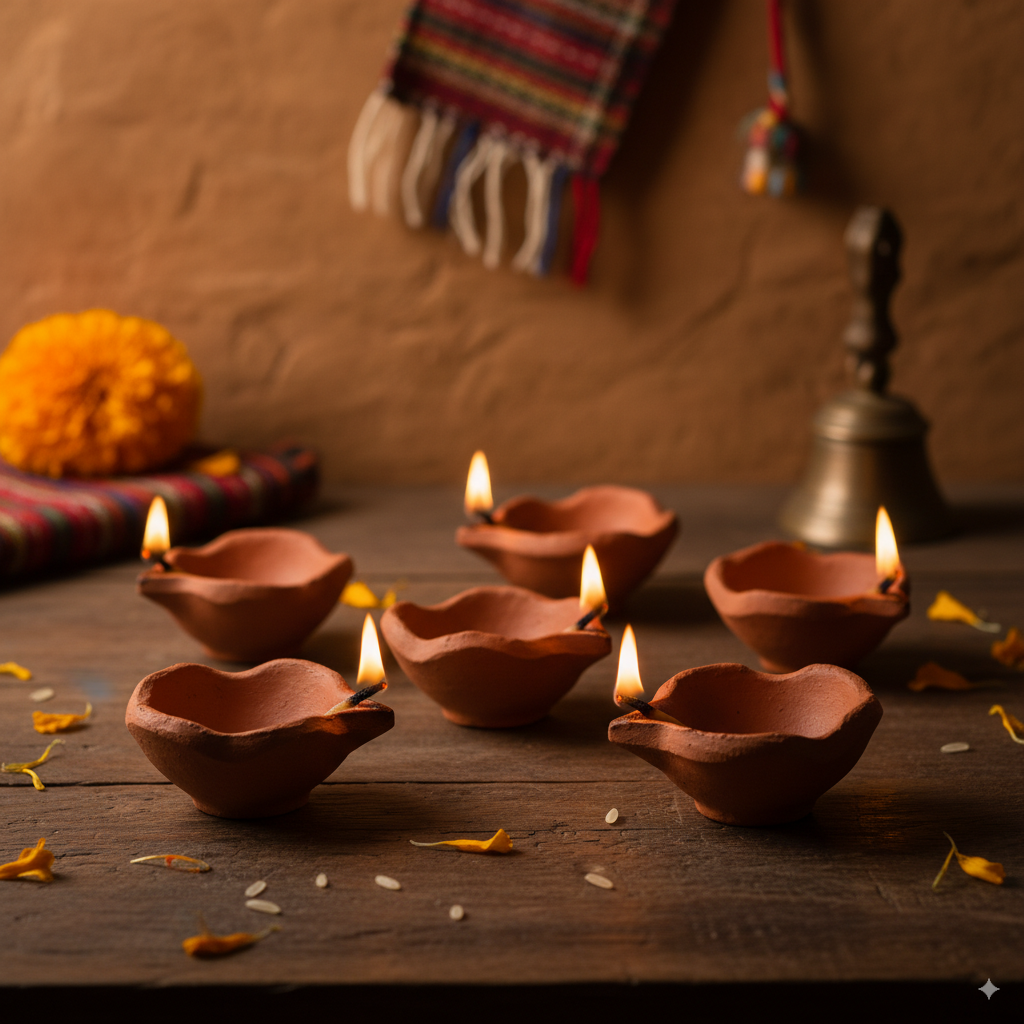 Set of 6 Traditional Nepali Clay Diyas